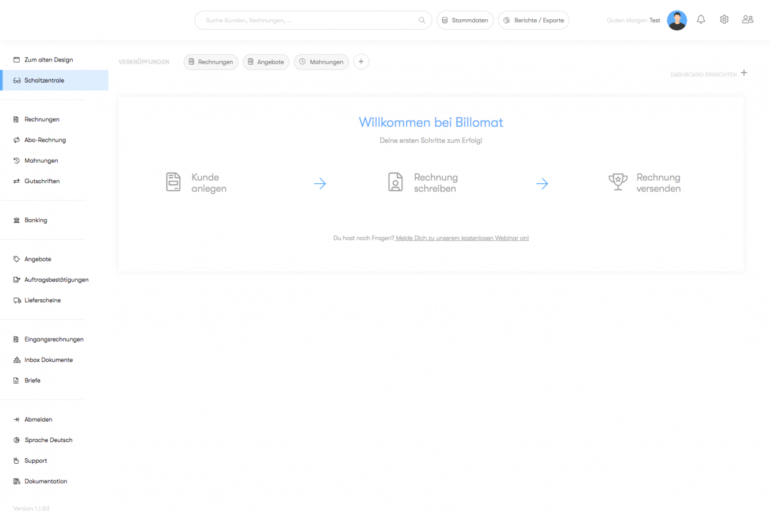 Billomat Test – Onboarding