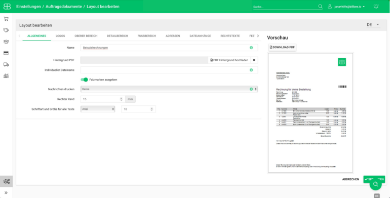 Rechnungen Layouts anlegen