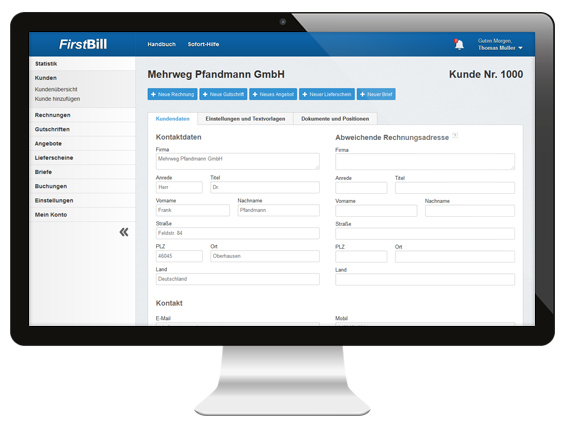 Firstbill.de Kunde bearbeiten